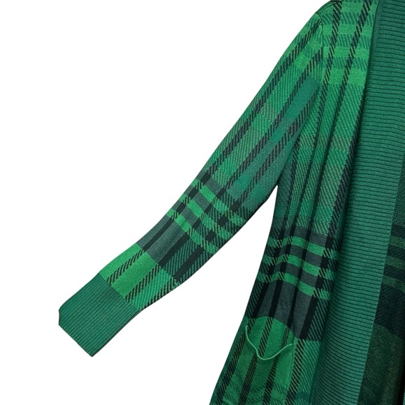 Isaac Mizrahi Live Green Plaid Knit Cardigan Size Small Holiday Open Front - Picture 3 of 6